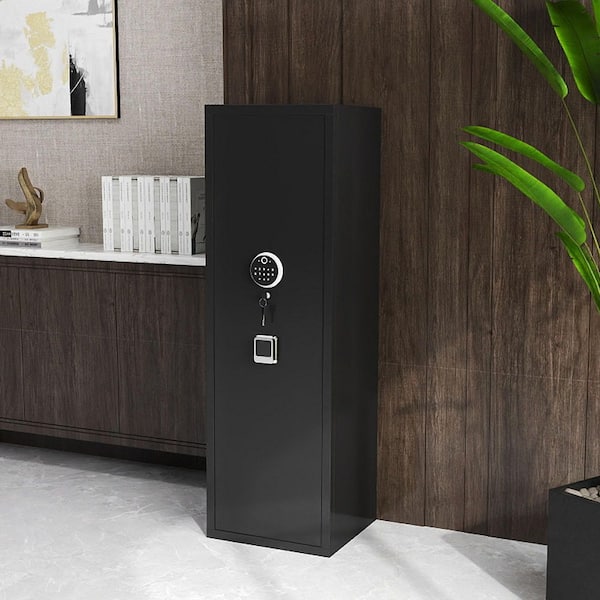Black 57 in. H Metal Storage Cabinet with Fingerprint Electronic Safe, Quick Access, Detachable Partition