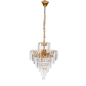 4-Light Modern Crystal Round Gold Pendant Light with K9 Crystal Shade
