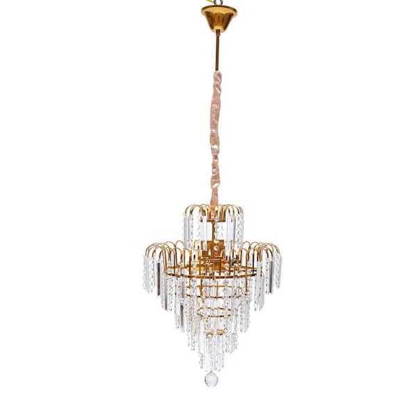 OUKANING 4-Light Modern Crystal Round Gold Pendant Light with K9 Crystal Shade