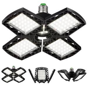80-Watt Black Deformable LED Adjustable Garage Light Semi-Flush Mount Lighting, 4-Leaf 6000K Daylight White