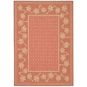 Courtyard Rust/Sand Doormat 3 ft. x 5 ft. Floral Indoor/Outdoor Patio Area Rug