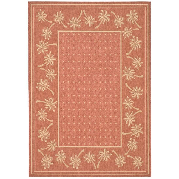 SAFAVIEH Courtyard Rust/Sand 4 ft. x 6 ft. Floral Indoor/Outdoor Patio  Area Rug