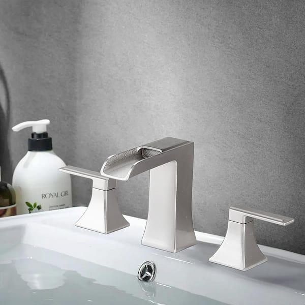 8 in. Widespread Double Handle Bathroom Faucet with Drain Kit Included in Brushed Nickel