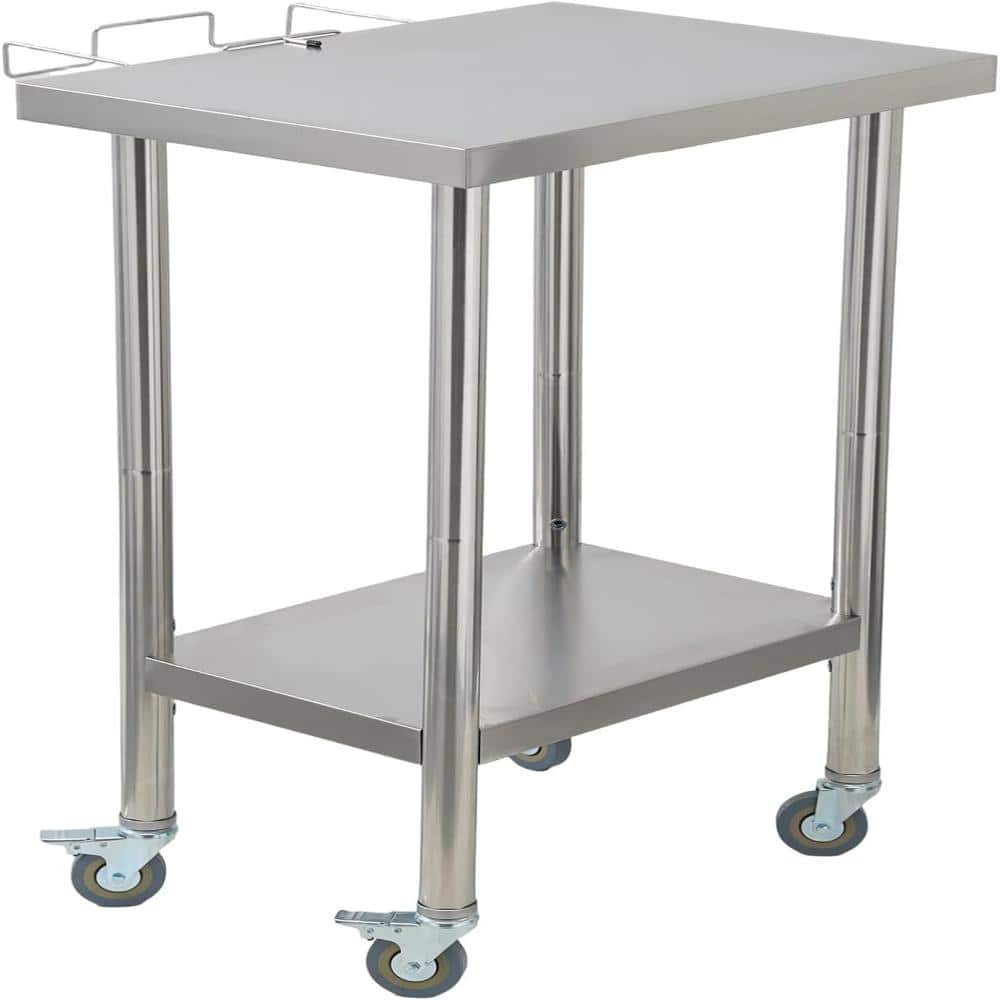 Heavy Duty Stainless Steel Double Layer Work Table - Commercial Kitchen Prep Table with Casters & Fixed Trash Rack price history on PriceWatchPro