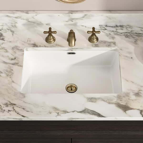 Los Flexi 24 in. Undermount Bathroom Sink Rectangle, White Ceramic Vanity Sink with Overflow Hole, Ideal for Modern Bathrooms