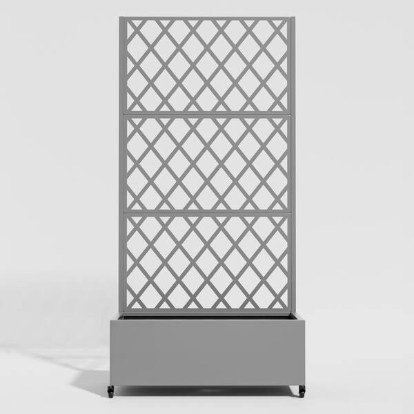 Unbranded - 35 in. x 16 in. x 71 in. Grey Galvanized Steel Rectangular Raised Garden Bed Planter Box With Climbing Frame, Wheels