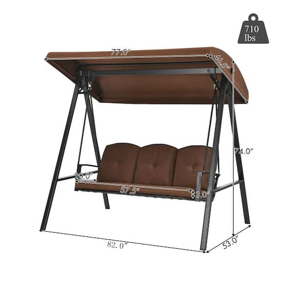 WELLFOR Outdoor 3-Seat Porch Swing with Adjust Canopy and