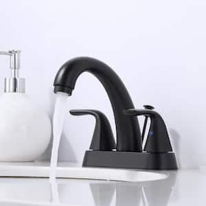 Modern 4 in. Centerset Double-Handle High Arc Bathroom Faucet with Lift Rod Drain Included in Black