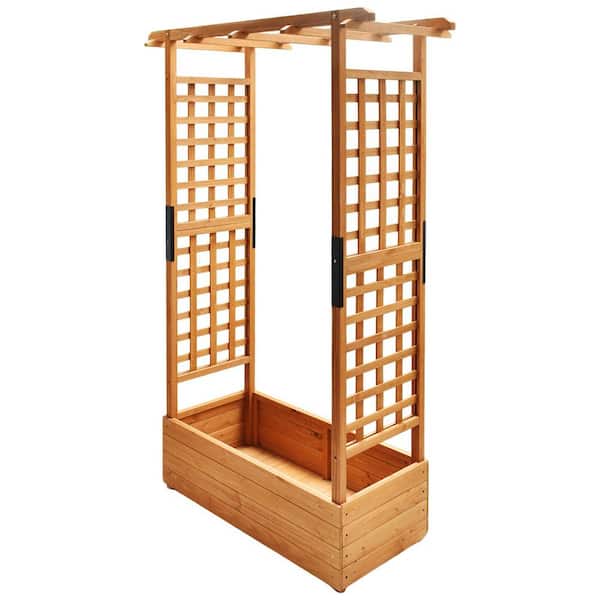 Hngilkoo Raised Garden Bed with Trellis, Wood Planter Box with Roof for Climbing Plant and Pot Hanging, Outdoor Patio Balcony