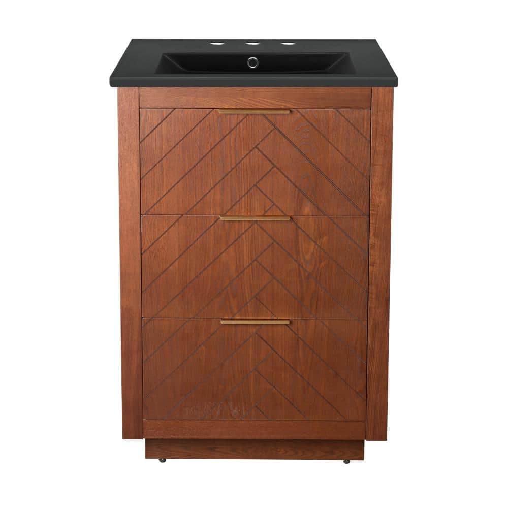 Daxton 24 in. Freestanding Bath Vanity in Brown Oak with Black Ceramic 3-Hole Centerset Sink Top price history on PriceWatchPro