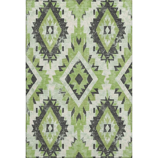 Mayfield Premium Machine Washable Abstract AMF1878 Aloe 5 ft. x 7 ft. 6 in. Area Rug