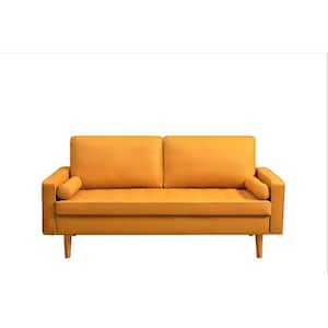 Rumaisa 69.68 in. Square Arm 3-Seater Faux Leather Mid-Century Modern Straight Sofa in Yellow