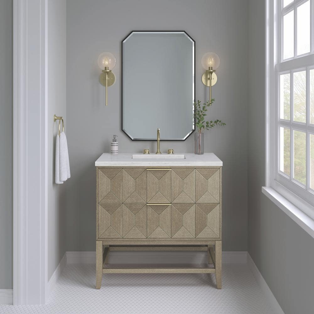 Emmeline 36" Pebble Oak Wood Veneer Single Vanity with Ceramic Sink