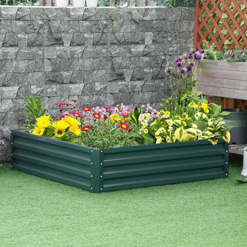 Outsunny Green Galvanized Metal Raised Garden Bed, 4' x 4' x 1'