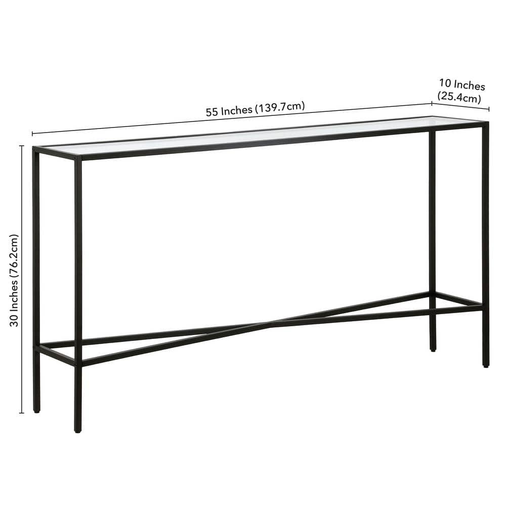 55" Blackened Bronze Metal and Glass Console Table