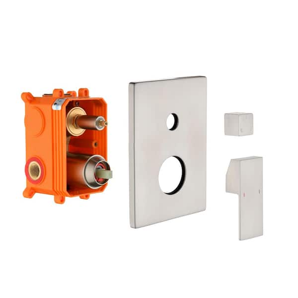 WELLFOR 1-Handle Wall Mount Rough-In Valve Shower Trim Kit in Brushed Nickel with 3-Way Outlet Shower Diverter (Valve Included)