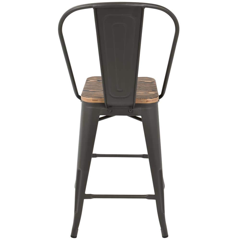 Rustic Industrial Grey-Brown Wood & Metal High Back Counter Stool