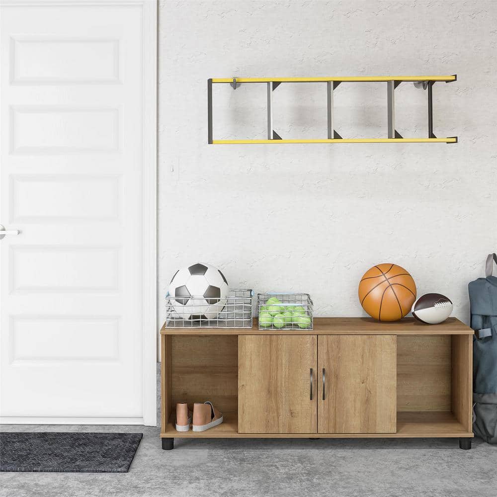 Natural Particle Board Shoe Storage Bench with Doors