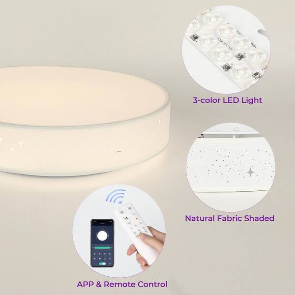 TOZING 15 in. Modern White Round Satin Integrated LED Flush Mount