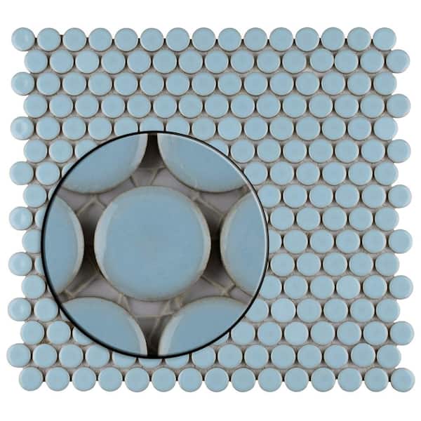 5 Sq Ft of Coastal Bubbles Blue + Green Glass Mosaic Penny Circle Round Tile