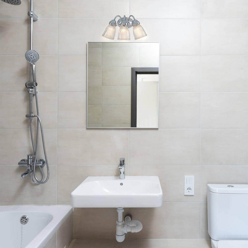 Kenvil Collection Chrome 3-Light Vanity with Clear Ribbed Glass