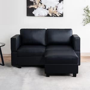 61.02 in. W Faux Leather Loveseat with Ottoman, Streamlined Comfort for Your Sectional Sofa in Black