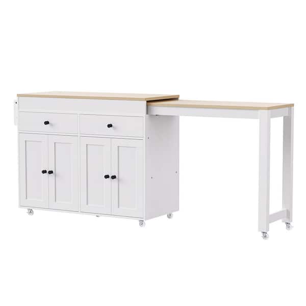 White MDF Kitchen Cart with Spice Rack and 2 Drawers