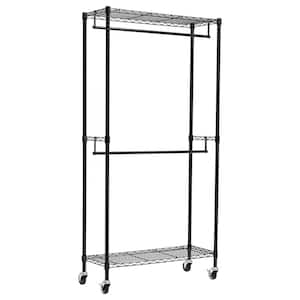 Black Steel Garment Clothes Rack With Double Rod 36 in. W x 72 in. H