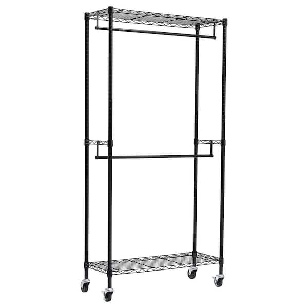 Unbranded Black Steel Garment Clothes Rack With Double Rod 36 in. W x 72 in. H