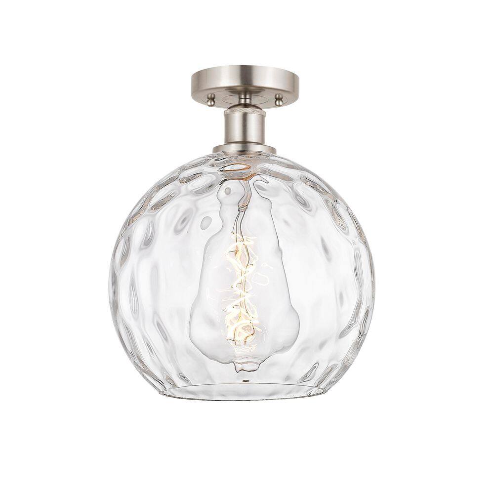 Athens Water Glass 10 in. 1-Light Satin Nickel Industrial Semi-Flush Mount with Clear Glass Shade price history on PriceWatchPro