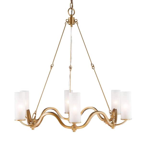 Unbranded Modern 6-Light Gold Round Chandelier for Living Room with Cylinder Frosted Glass Shades and No Bulb Included