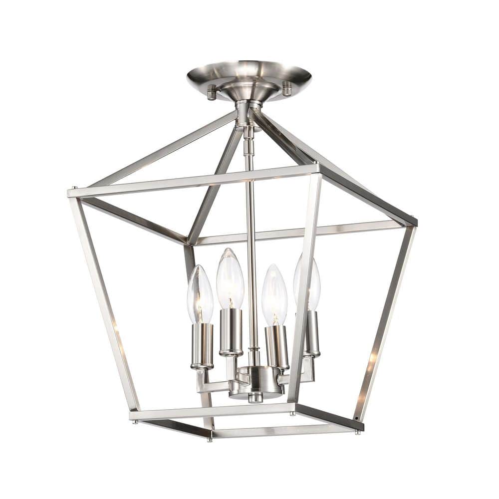 12 in. 4-Light Brushed Nickel Cage Lantern Farmhouse Semi-Flush Mount price history on PriceWatchPro