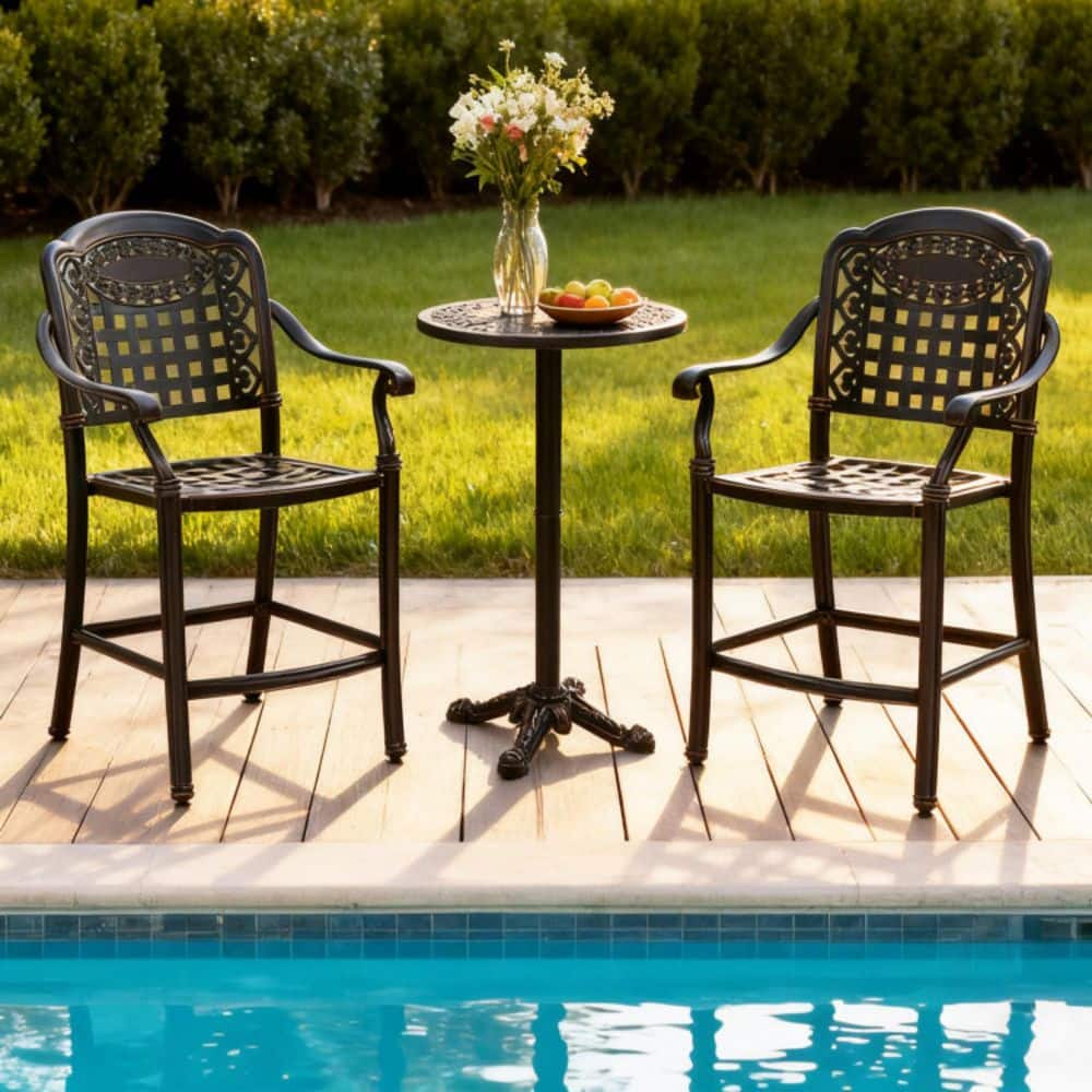 45 in. H Cast Aluminum Outdoor Bar Stool Patio Bar Height Stool for Porch Backyard (Set of 2) price history on PriceWatchPro