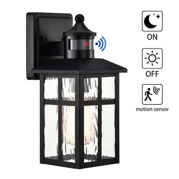 Edvivi 12 in. Matte Black 1-Light Motion Sensing Outdoor Wall