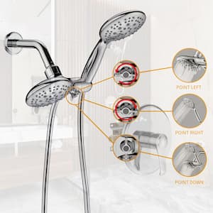 10-Spray Patterns 4 in. 2.0 GPM Round Wall Mount Adjustable Dual Shower Heads Handheld Shower Head in Chrome