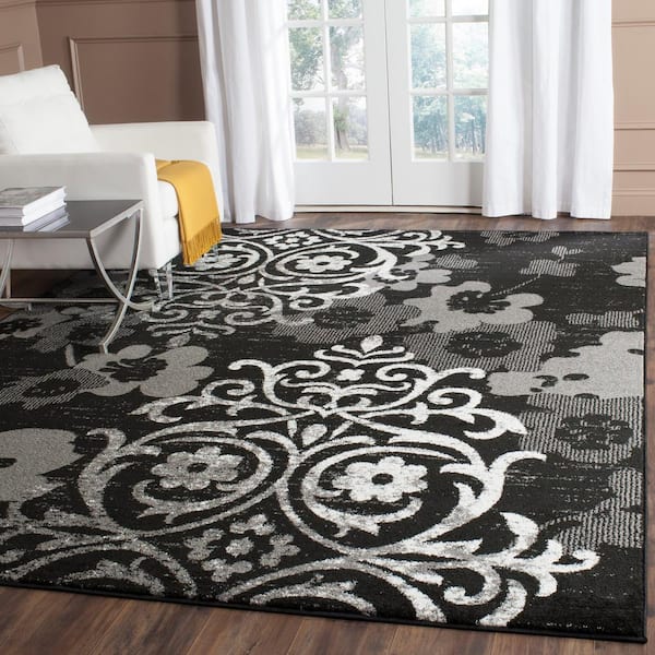 Adirondack Black/Silver 10 ft. x 14 ft. Floral Damask Area Rug