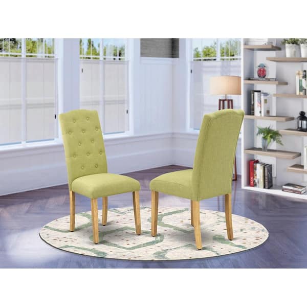 East West Furniture Oak, Parson Dining Room Chairs-Button Tufted Limelight Linen Fabric Upholstered Chairs (Set Of 2)