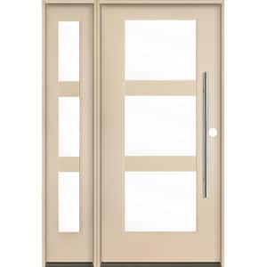 Modern Faux Pivot 50 in. x 80 in. 3-Lite Left-Hand/Inswing Clear Glass Unfinished Fiberglass Prehung Front Door with LSL