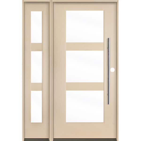 Krosswood Doors Modern Faux Pivot 50 in. x 80 in. 3-Lite Left-Hand/Inswing Clear Glass Unfinished Fiberglass Prehung Front Door with LSL