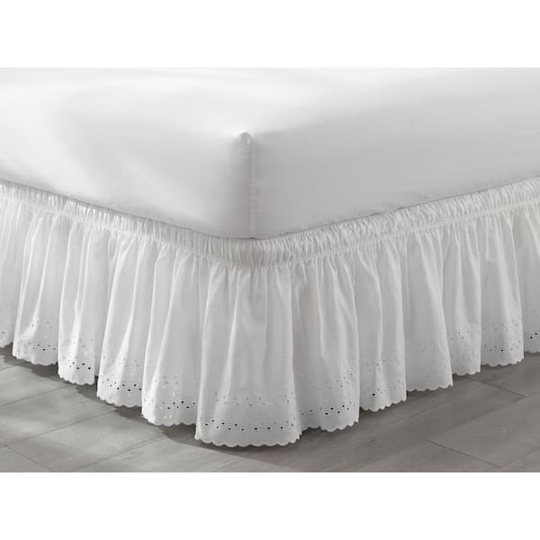 Easy Fit Ruffled Wrap Around White Eyelet Full Bed Skirt 11578queen Kingwh The Home Depot