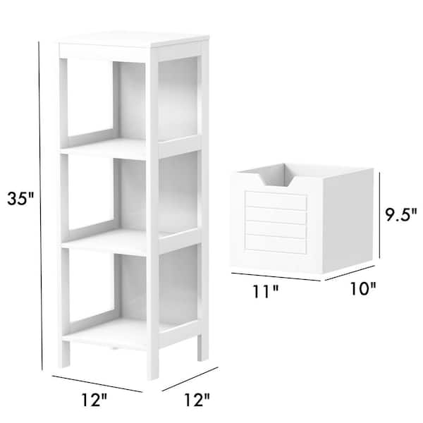 HONEY JOY White Tall Freestanding Bathroom Storage Cabinet with 5