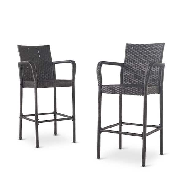 2-Piece Gray Metal and Wicker Outdoor Bar Stool