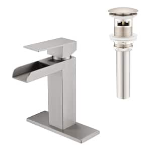 Ladera Single Handle Single Hole Bathroom Faucet with Deckplate Included and Pop up Drain in Brushed Nickel