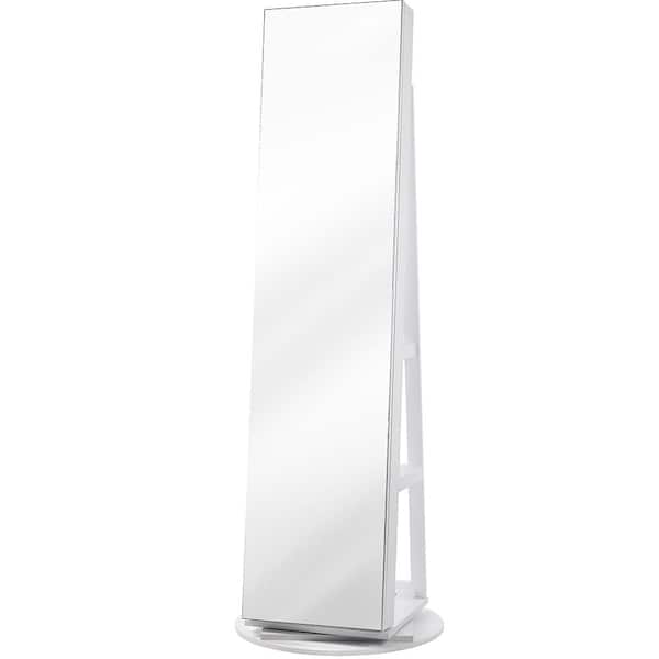 14.6 in. W x 63 in. H Rectangle Wood Standing 360° Swivel Jewelry Armoire Cabinet with Full Length Mirror, White