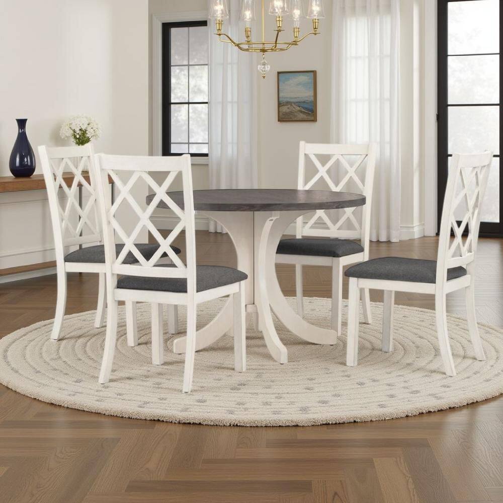 Benjara Aria White and Dark Walnut Brown Wood 47.25 in. 4 Legs Dining ...