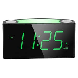 Black with Green Digits Large Number Screen Digital Alarm Clock with 7-Color Night Light, Battery Backup, 2-USB Charger