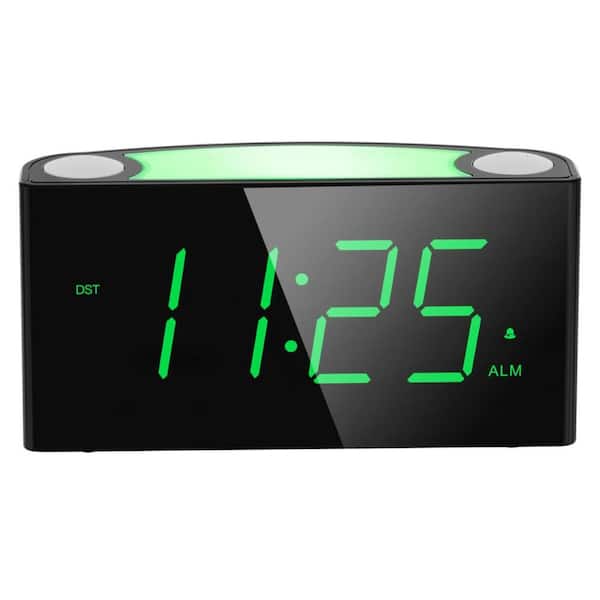 Afoxsos Black with Green Digits Large Number Screen Digital Alarm Clock with 7-Color Night Light, Battery Backup, 2-USB Charger