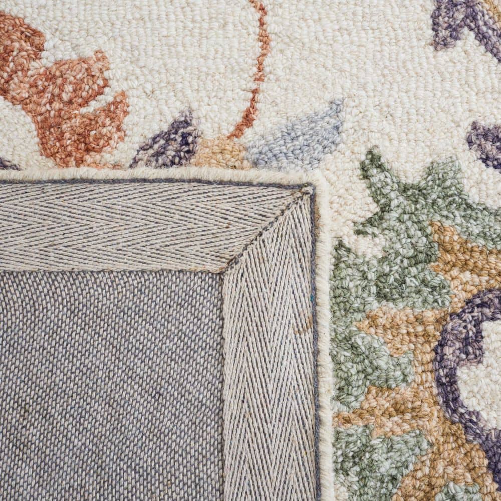 Ivory and Green Floral Hand-Tufted Wool Area Rug, 3' x 5'