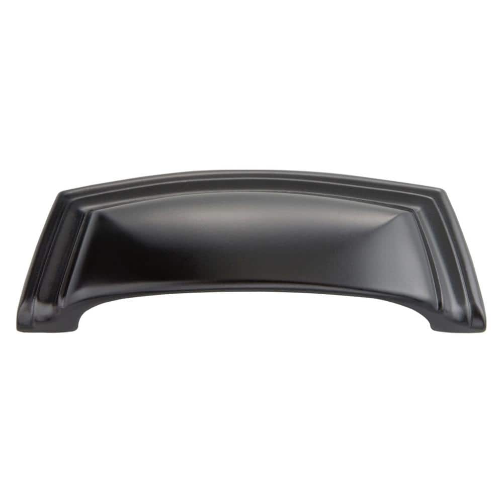 Matte Black Modern Cup Cabinet Pull with Mounting Hardware