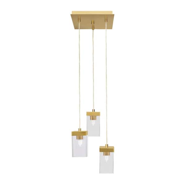 Unbranded Kingsport 2 Light New Age Brass Cluster Pendant Light with 4 in. Square Clear Bubble Glass Shades, No bulbs included
